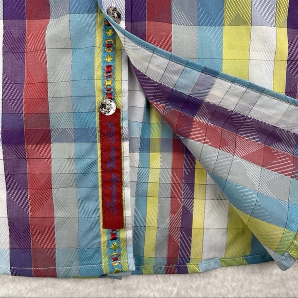Robert Graham Shirt Mens XL Floral Orange Gingham Multicolored Flip Cuff Button - Picture 10 of 12
